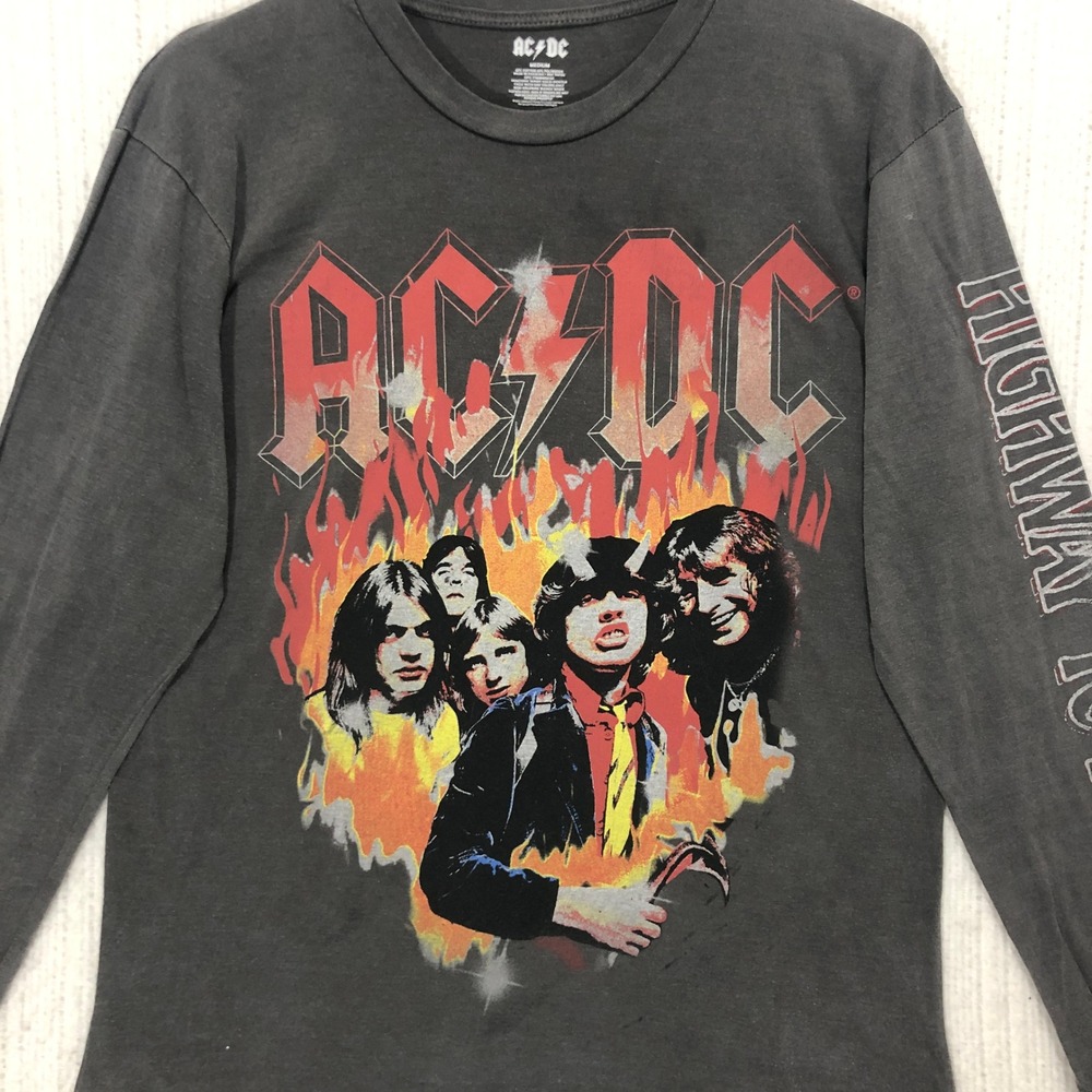 AC/DC Highway to Hell‎ Charcoal Gray Long Sleeve Graphic Band Shirt Mens Medium